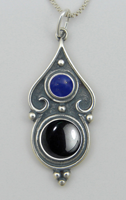 Sterling Silver Romantic Necklace in Hematite And Lapis Lazuli